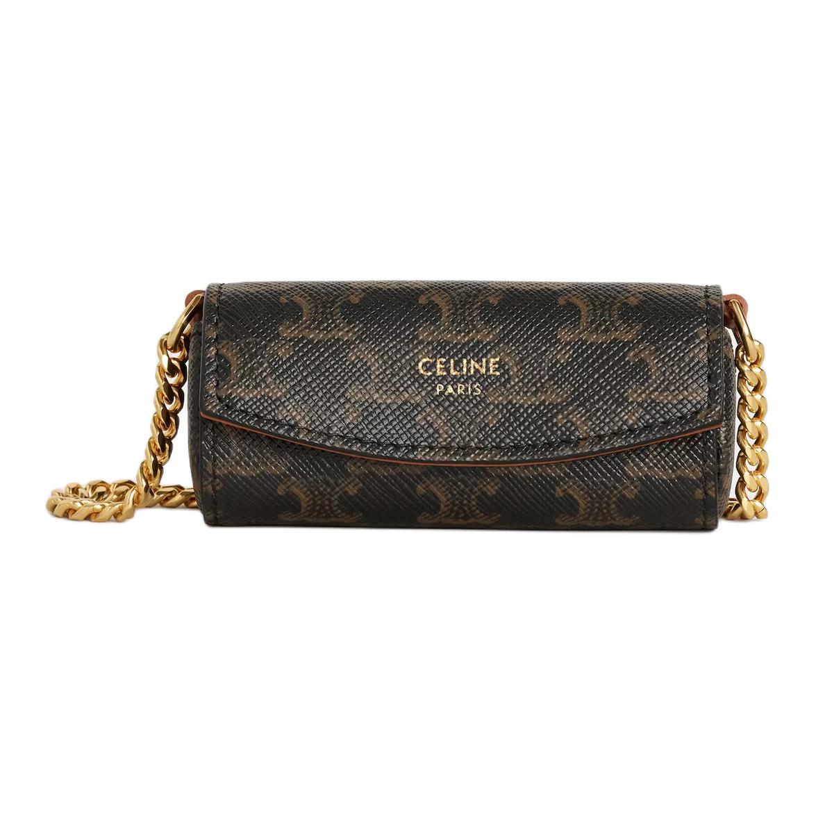 CELINE Triomphe Triumph Gate Artificial Leather Lipstick Bag, Shoulder Bag, Crossbody Bag Women's Black