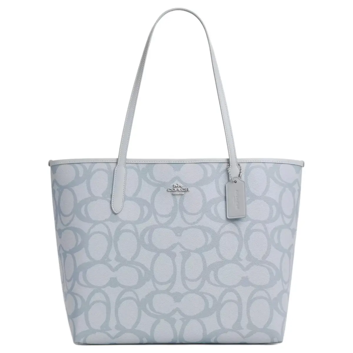 COACH City Coated Canvas Shoulder Bag Large Women's Silver & Ice Blue