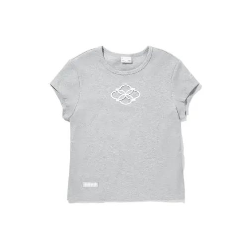 Li Ning T Shirts Women's Heather Gray Light Gray Crew Neck Moderate Straight Fit