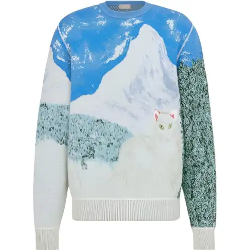 DIOR Quarterly New Products Cashmere Sweaters Men's Blue Crew Neck Moderate