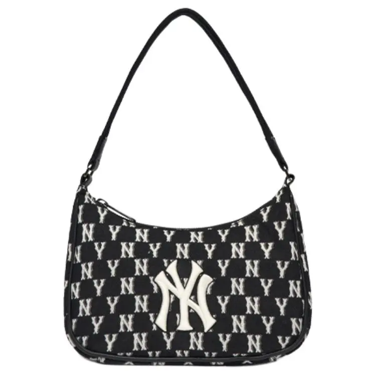 MLB NY Yankees Hobo Bag Shoulder Bag Monogram Collection Women's Black/White