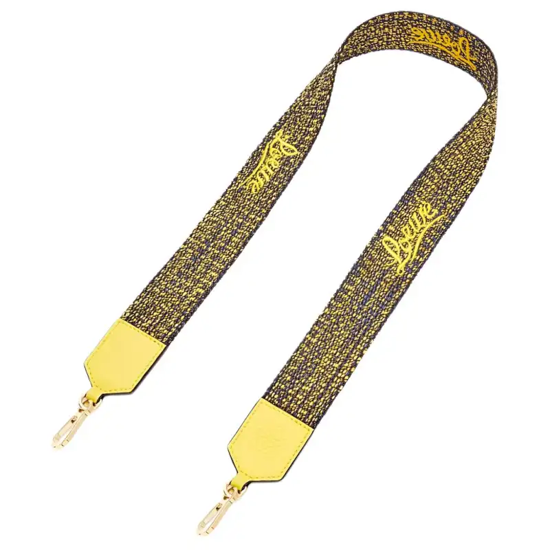 LOEWE Anagram Embossed Cotton With Cow Leather Fabric Bag Straps Women's Yellow & Blue