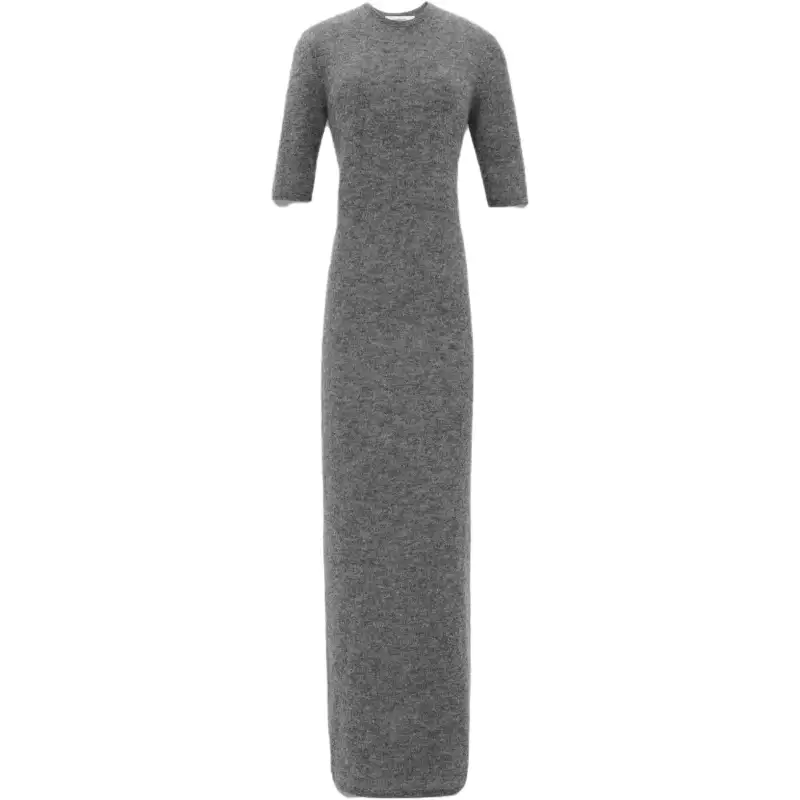 SAINT LAURENT Short Sleeved Dresses Women's Heather Gray Crew Neck Moderate Long