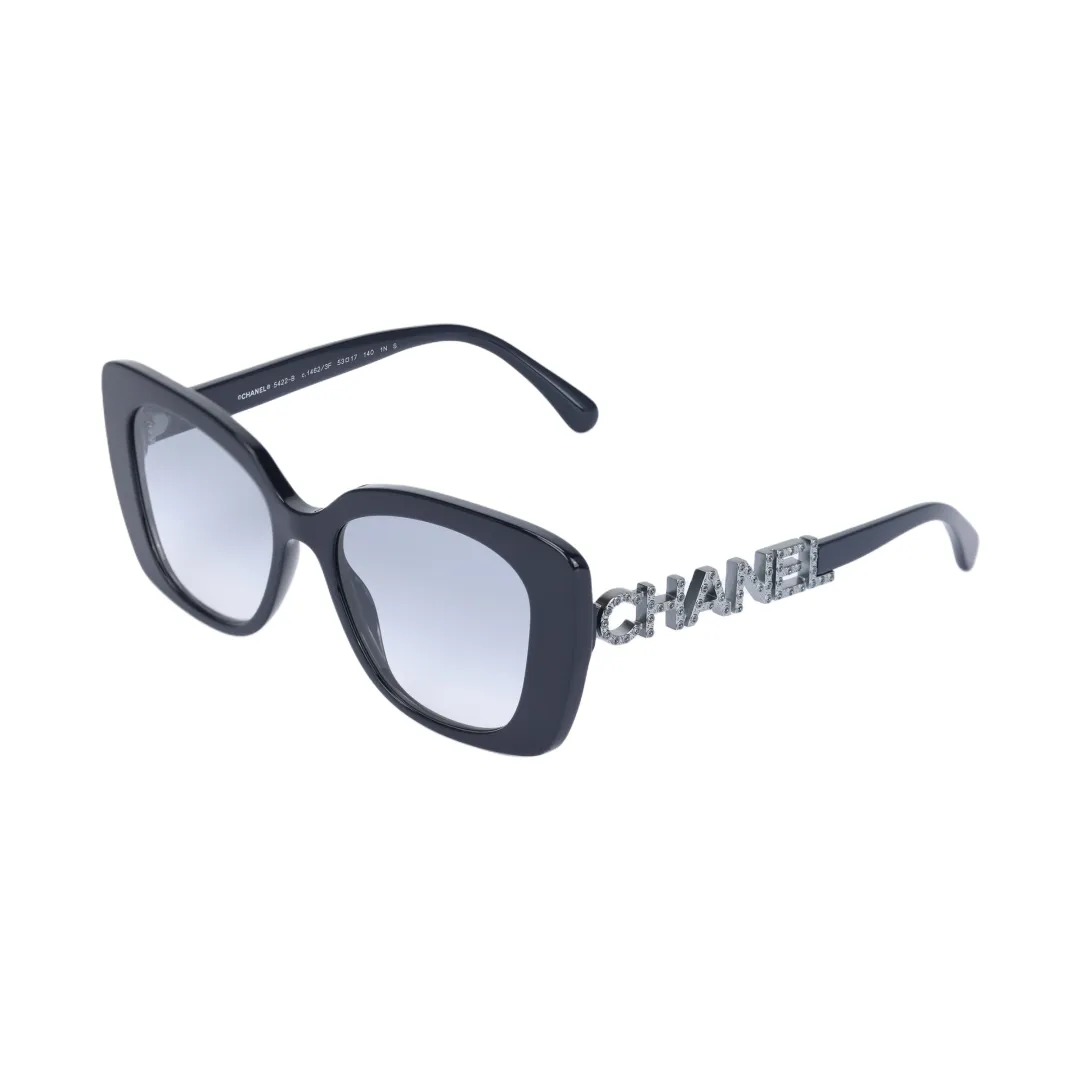 CHANEL Plate Frame Rhinestone Butterfly Sunglasses Unisex Black