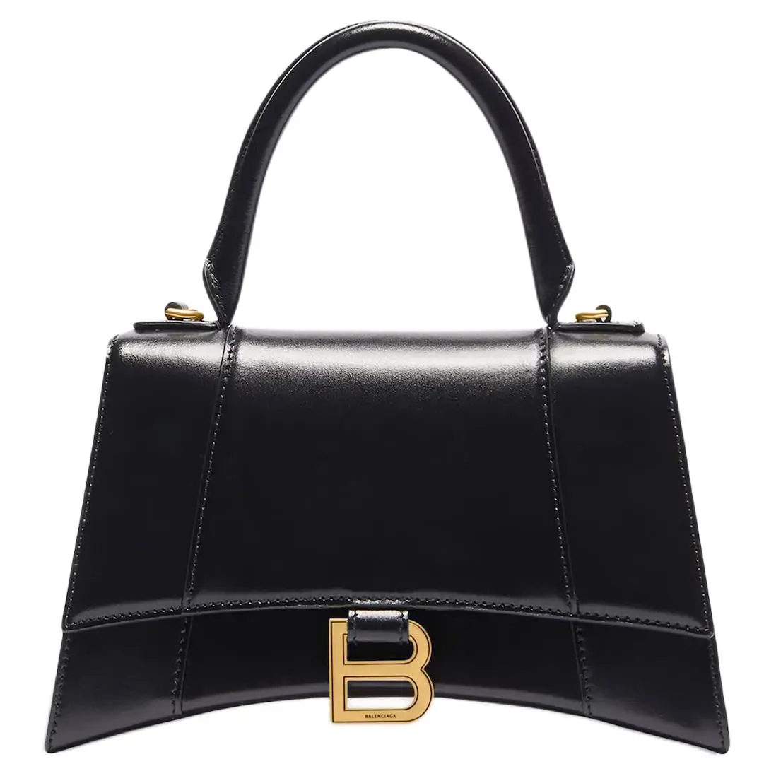 Balenciaga Hourglass Antiqued Gold tone Buckle Smooth Cow Leather Hourglass Bag, Handbag Small Women's Black