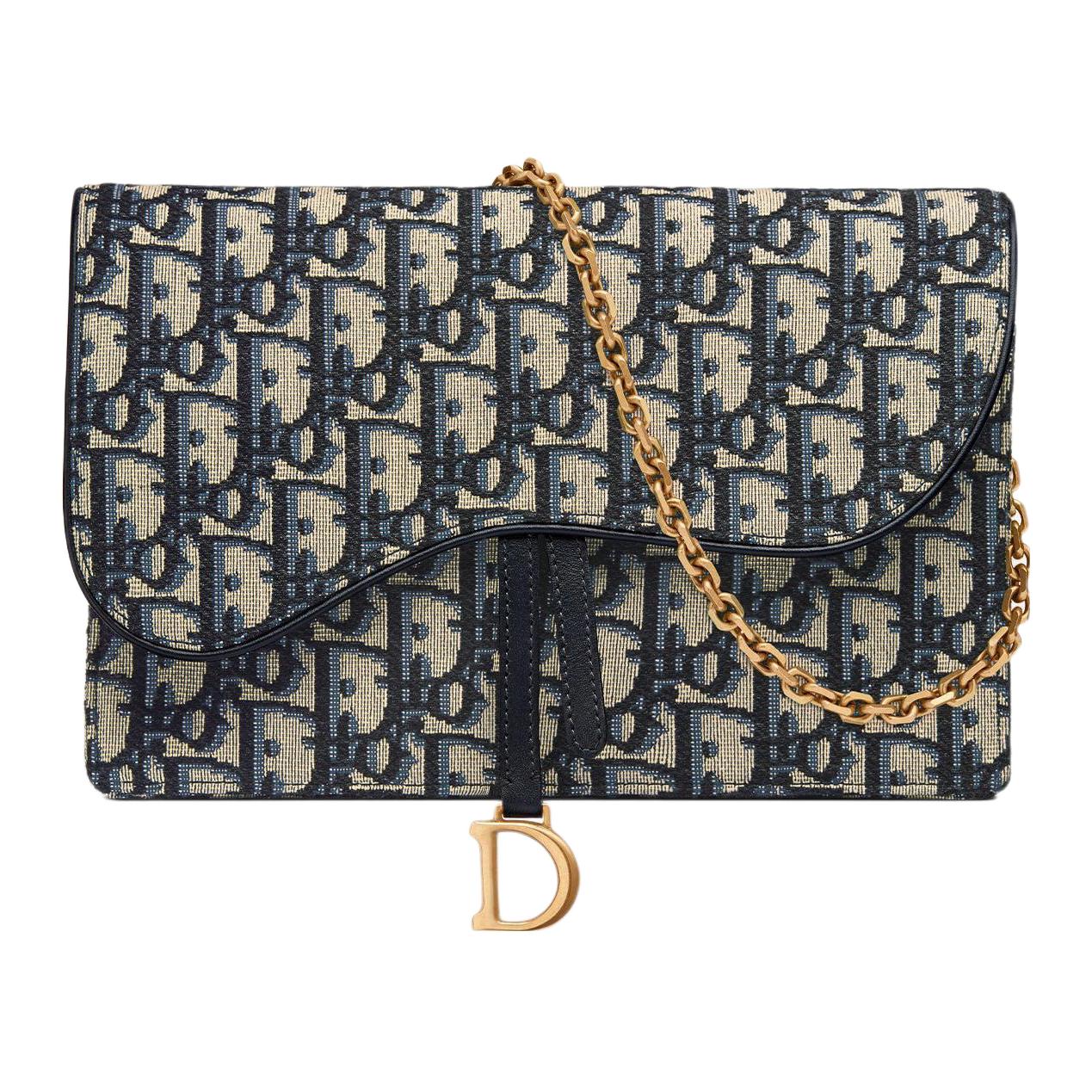 DIOR Седло Диор Сутра классический Пресбиопия с принтами по всей поверхности и съемными металлический цепь полосатый Седло из ткани с косой вышивкой пакет один плечо пакет Крест -тело пакет Ручка пакет женский джинсовый голубой