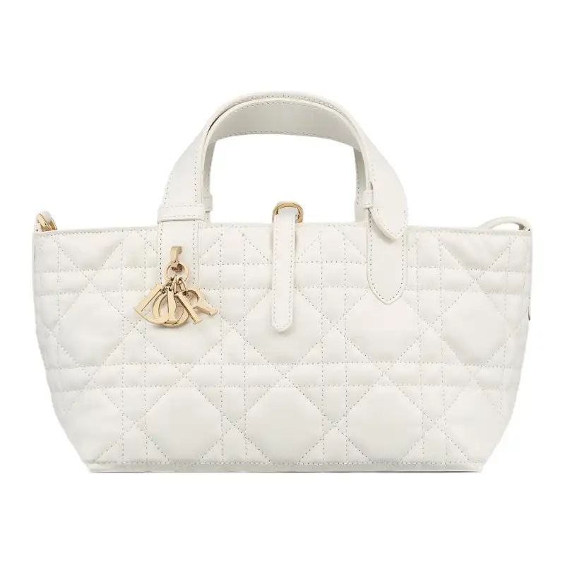 DIOR Toujours Cow Leather Native Handbag Small Women's White