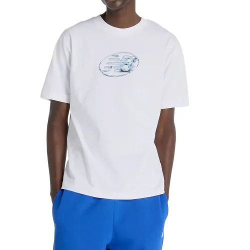 New Balance T Shirts Men's White Crew Neck Moderate Straight Fit