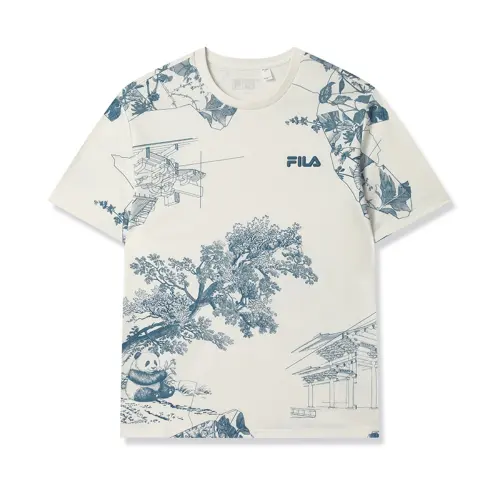 FILA Heritage T Shirts Men's All Over Print ZA Crew Neck Moderate