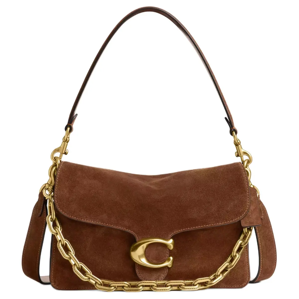 COACH Chain Suede Crossbody Bag, Shoulder Bag Medium Women's Brass & Warm Brown