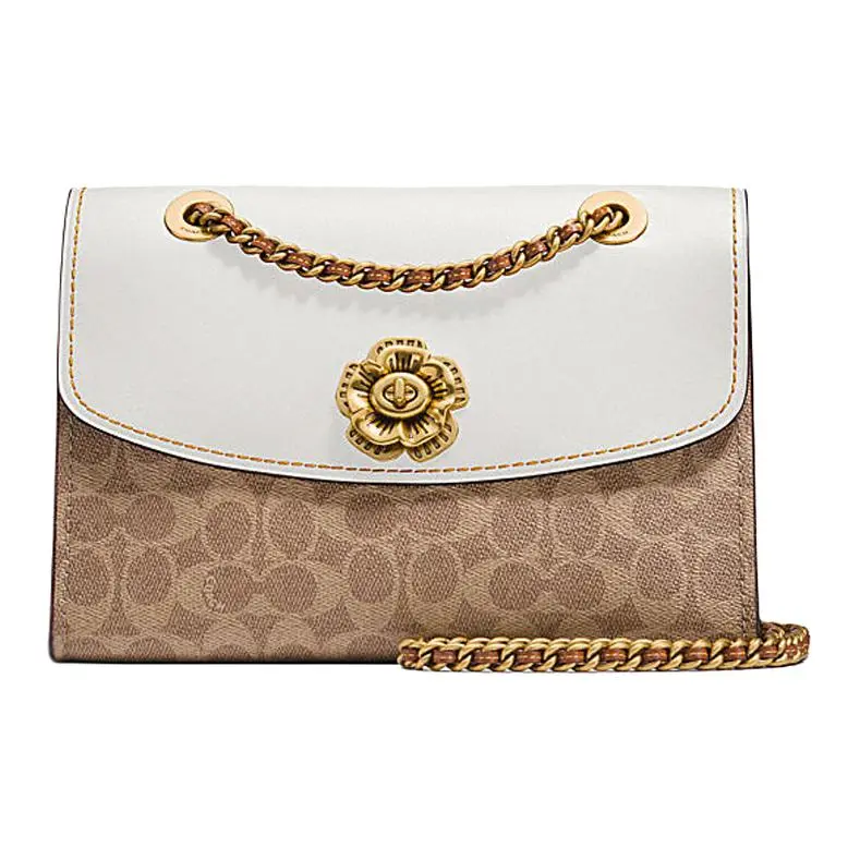 COACH PARKER Coated Canvas With Leather Handbag, Shoulder Bag Medium Women's White & Brown