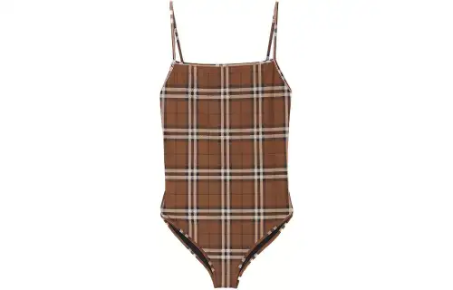 Burberry Check One piece Swimsuit Dark Birch Brown