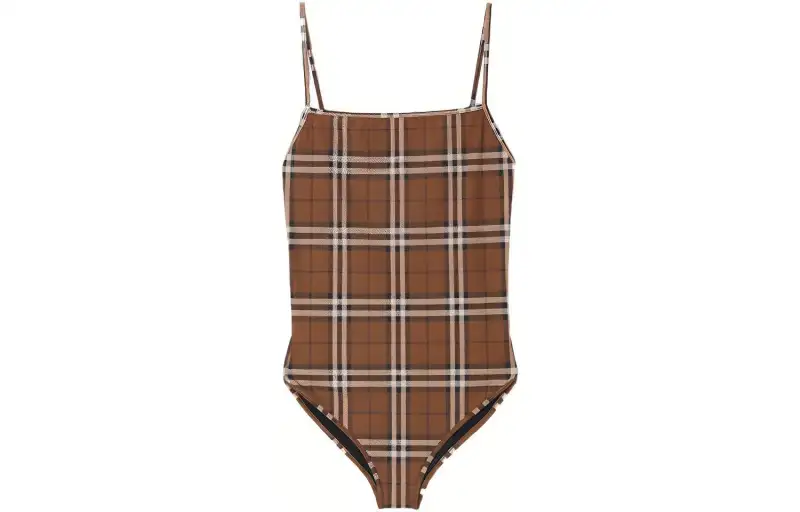 Burberry Check One piece Swimsuit Dark Birch Brown