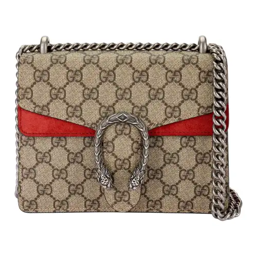 GUCCI Dionysus Canvas With Suede Chain Bag, Crossbody Bag, Shoulder Bag Women's Ebony & Red