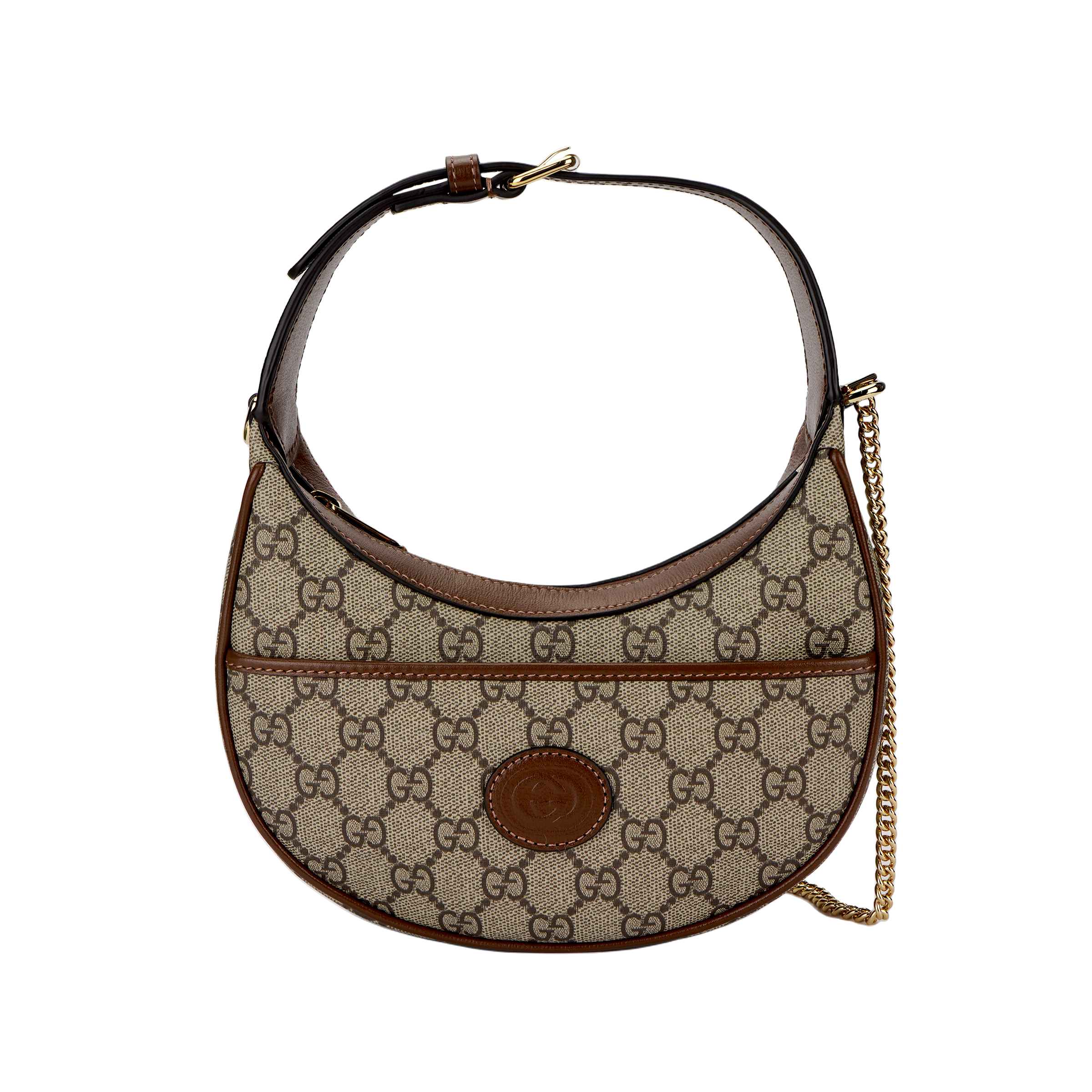 Женская сумка Gucci Interlocking G Half-Moon (бежево-коричневая)