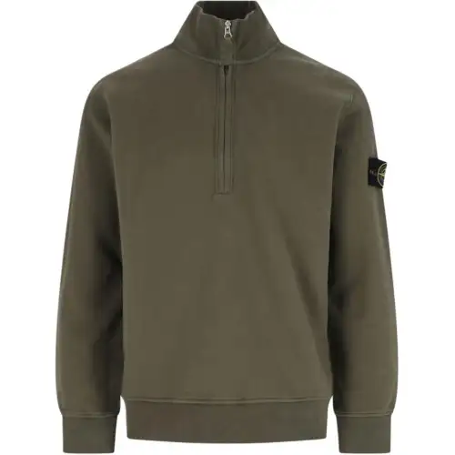 STONE ISLAND Logo Patch Half Zipped Sweatshirt