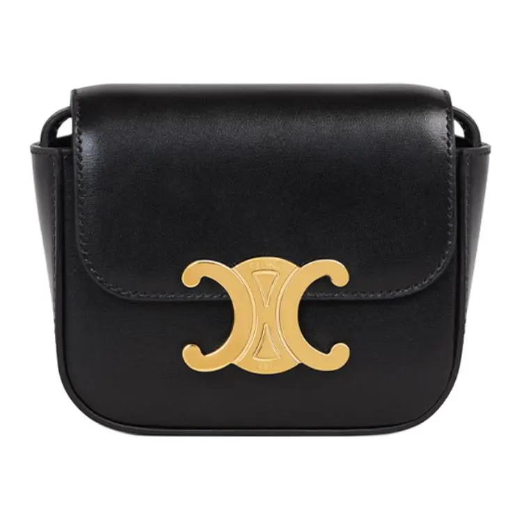 CELINE Claude Lock Shiny Cow Leather Shoulder Bag, Crossbody Bag Mini Women's Black Gold