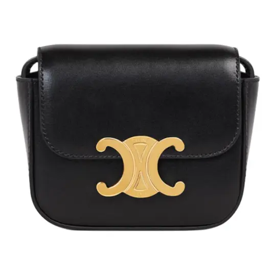 CELINE Claude Lock Shiny Cow Leather Shoulder Bag, Crossbody Bag Mini Women's Black Gold