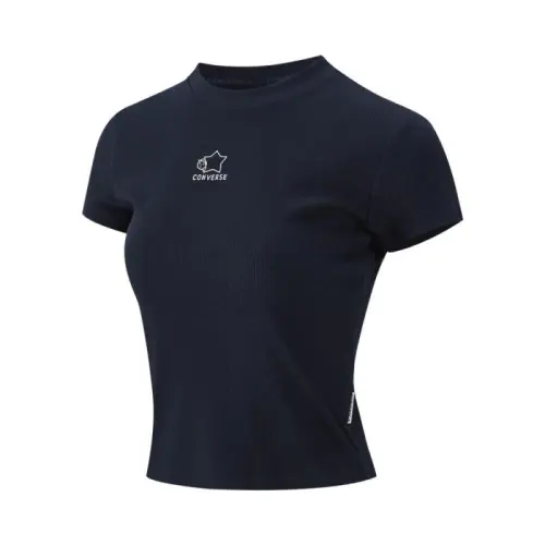 Converse T Shirts Women's Navy Blue Crew Neck Moderate