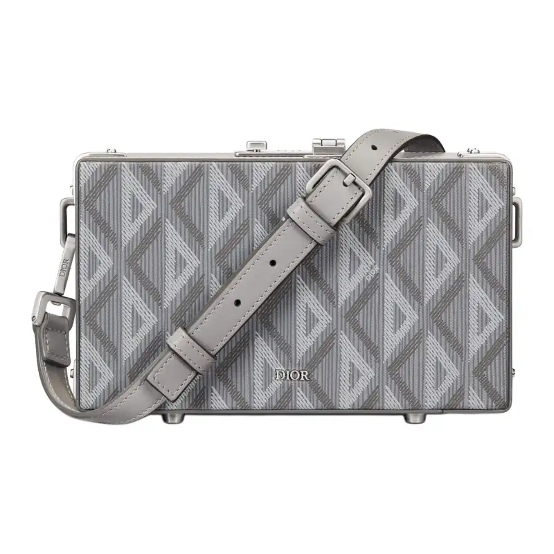 DIOR Lock Smooth Cow Leather With Canvas Messenger Bag, Crossbody Bag, Shoulder Bag Mini Men's Dior Gray