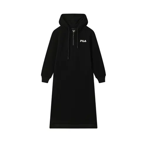 FILA ORIGINALE Long Sleeved Dresses Women's Jet Black Hooded Non Detachable Moderate
