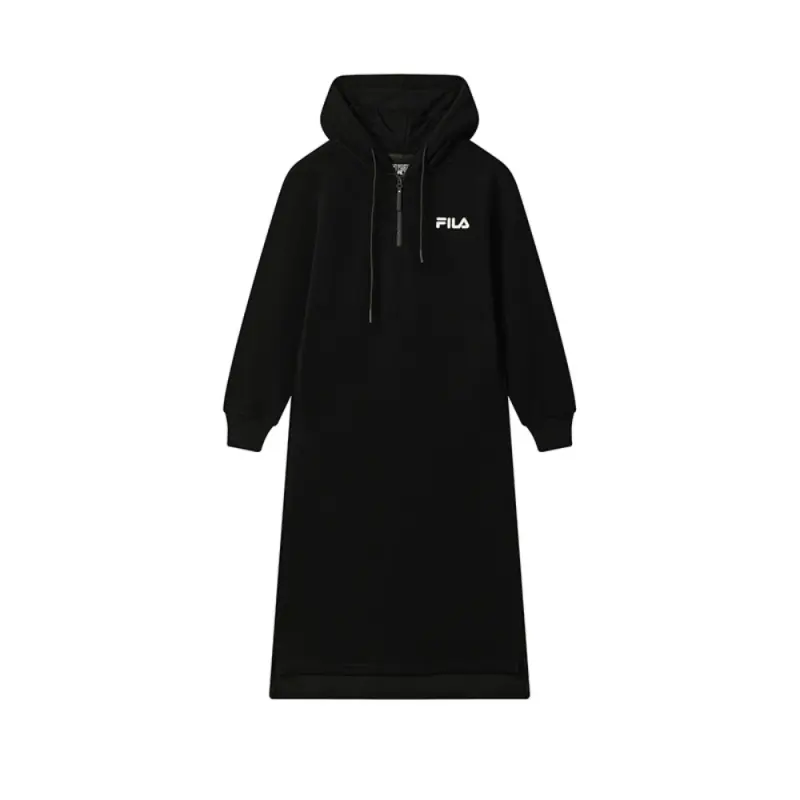 FILA ORIGINALE Long Sleeved Dresses Women's Jet Black Hooded Non Detachable Moderate