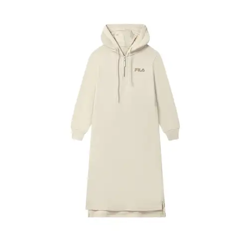 FILA ORIGINALE Long Sleeved Dresses Women's Wheat Straw Beige Hooded Non Detachable Thickened