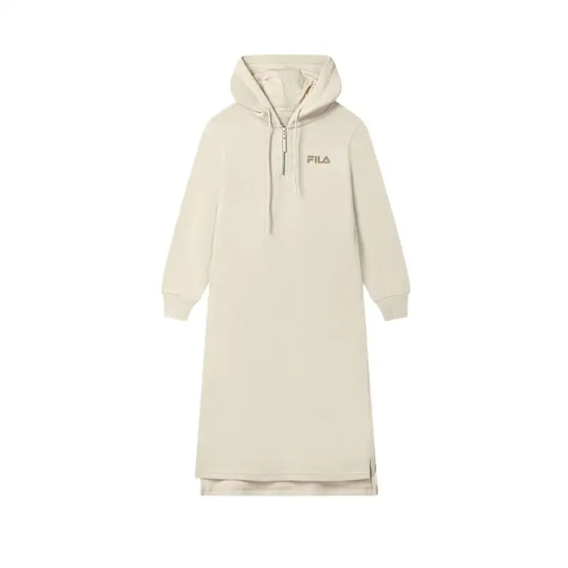 FILA ORIGINALE Long Sleeved Dresses Women's Wheat Straw Beige Hooded Non Detachable Thickened