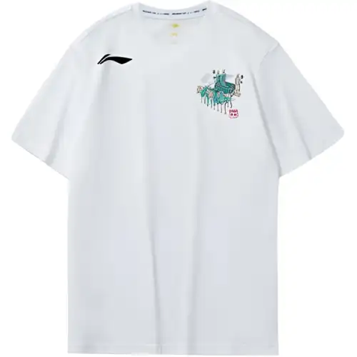 Li Ning T Shirts Men's White Crew Neck Moderate Straight Fit