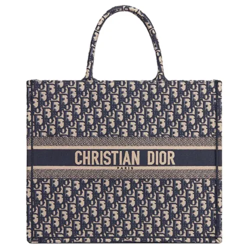 DIOR Large DIOR Book Tote Ecru And Blue DIOR Oblique Embroidery