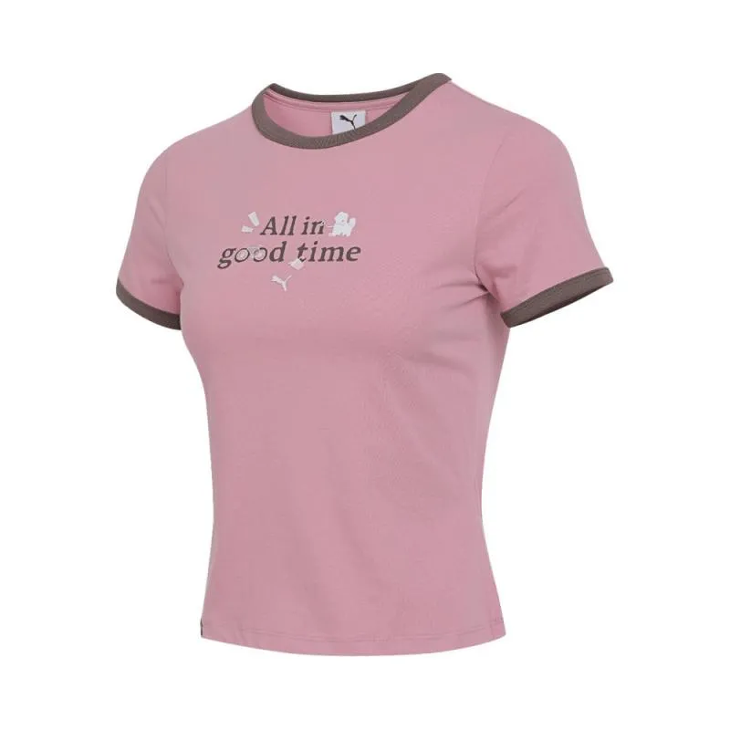 PUMA T-Shirts Women's Pink Crew Neck Moderate