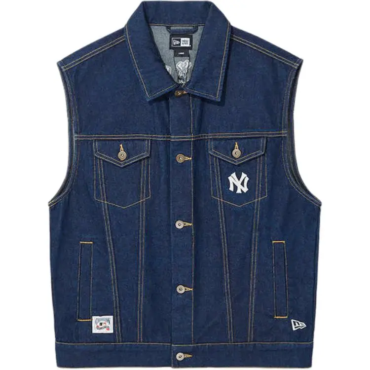New Era Vests Unisex Denim Blue Lapel Moderate Denim