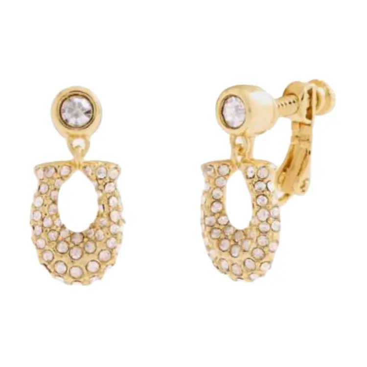 COACH Brass Plated, Glass, Cubic Zircon, Crystal Clip On Earrings Women's Gold