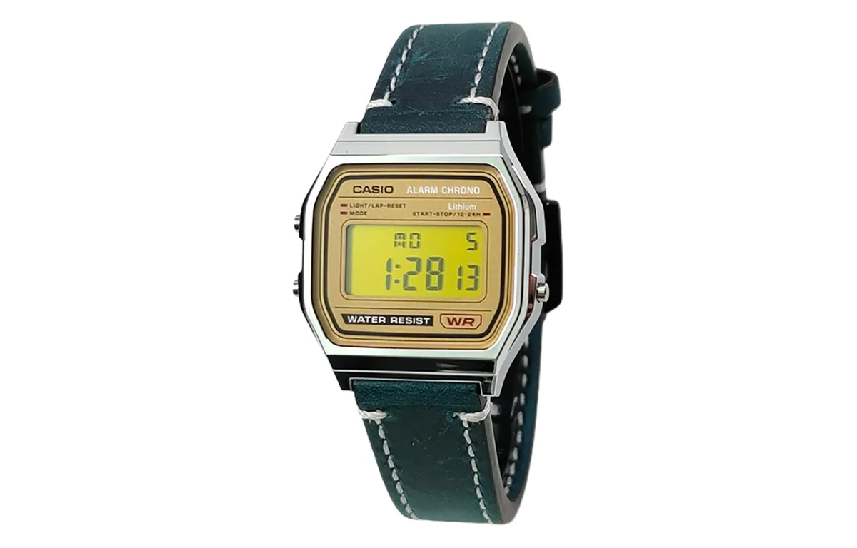 CASIO Custom Collection Electronic Movement Leather Strap Watch Men's Watches Gold Dial