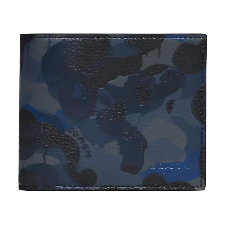 COACH 3 IN 1 Wallet Cow Leather Card Holder Wallets Men's Blue & Black