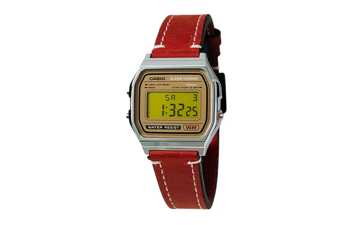CASIO Custom Collection Electronic Movement Genuine Leather Strap Watch Men's Watches Gold Dial