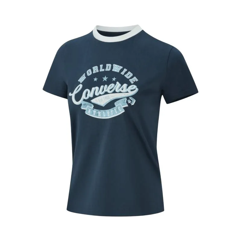 Converse T-Shirts Women's Blue Crew Neck Moderate