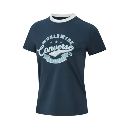 Converse T Shirts Women's Blue Crew Neck Moderate