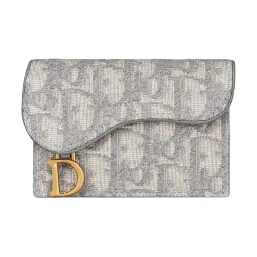 DIOR Saddle Oblique Fabric Card Holder, Coin Purse Regular Women's Gray