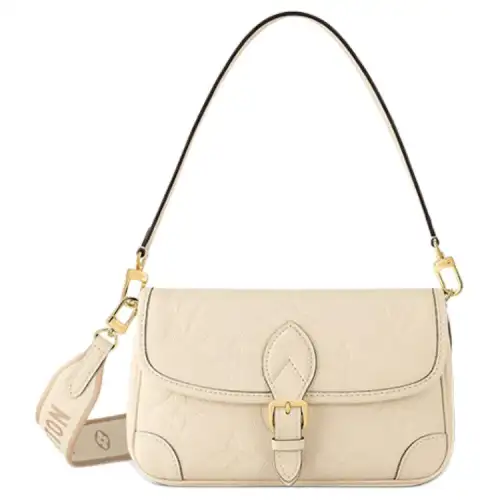 LOUIS VUITTON Diane Grain Cow Leather Baguette Bag, Crossbody Handbag, Shoulder Bag Women's Beige