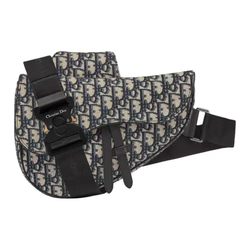 DIOR Saddle Canvas panelled Leather Detailing Sling Bag Men's Black White