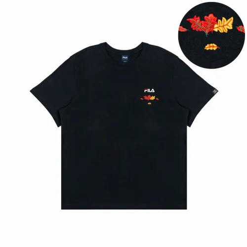 FILA T Shirts Unisex Black Crew Neck Moderate Straight Fit