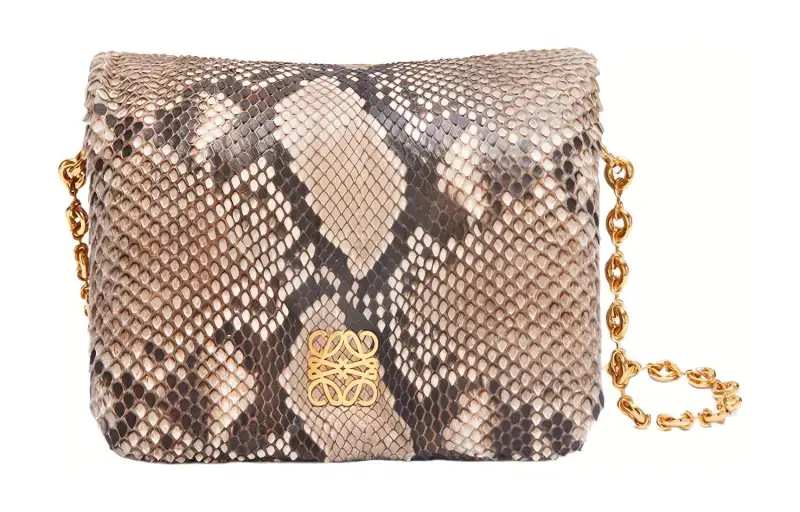 LOEWE Goya Soft Python Skin Shoulder Bag Regular Women's Natural/Black