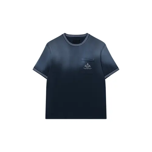 PRADA T Shirts Men's Blue Crew Neck Moderate Straight Fit