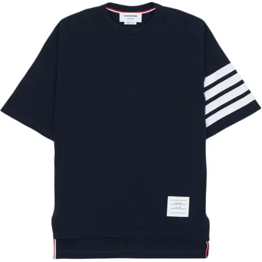 THOM BROWNE Tom Brown полосатая футболка с короткими рукавами и круглым вырезом женская темно-синяя
