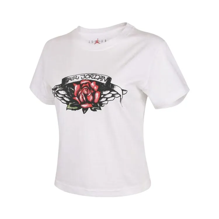 Jordan GFX T-Shirts Women's White Crew Neck Moderate Straight Fit