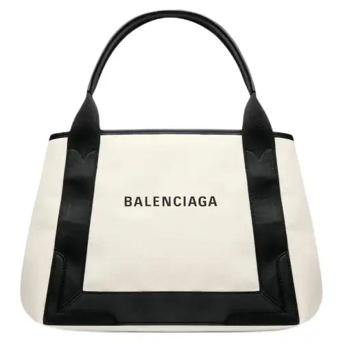Balenciaga Cotton Canvas With Calfskin Tote Bag, Shopping Bag, Handbag Small Women's White & Black
