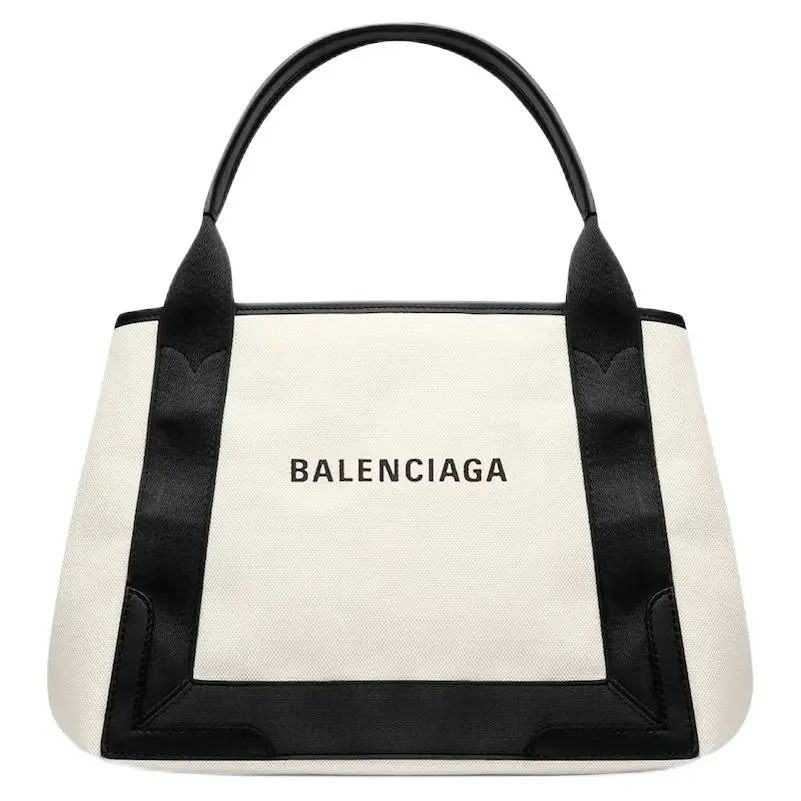 Balenciaga Cotton Canvas With Calfskin Tote Bag, Shopping Bag, Handbag Small Women's White & Black