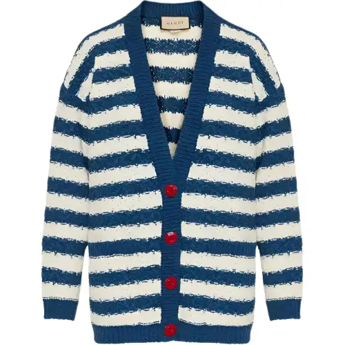 GUCCI Knitwear Women's Blue V Neck Moderate Cardigan