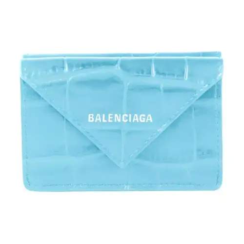 Balenciaga Crocodile Embossed Calfskin Wallet Mini Women's Blue